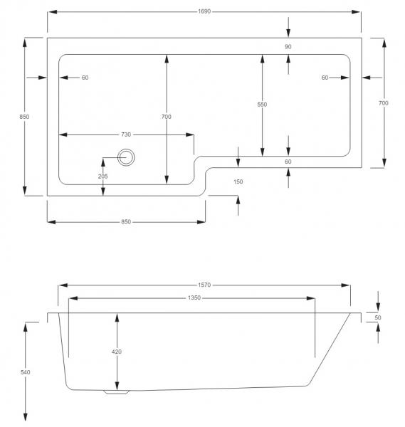 Strømberg Quantum badekar t/brus - 170 x 70/85 - Venstre - 1 ryglæn Strømberg Quantum badekar t/brus - 170 x 70/85 - Venstre - 1 ryglæn