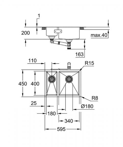 Grohe K700U k&oslash;kkenvask i rustfrit st&aring;l m/skyllesk&aring;l
