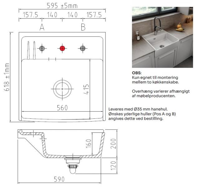 Lavabo Kentro 60 køkkenvask i porcelæn - Hvid/krom Lavabo Kentro 60 køkkenvask i porcelæn - Hvid/krom