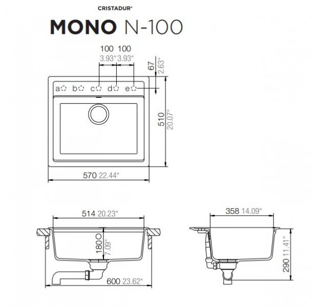 Intra Mono N-100 k&oslash;kkenvask i komposit - Magma