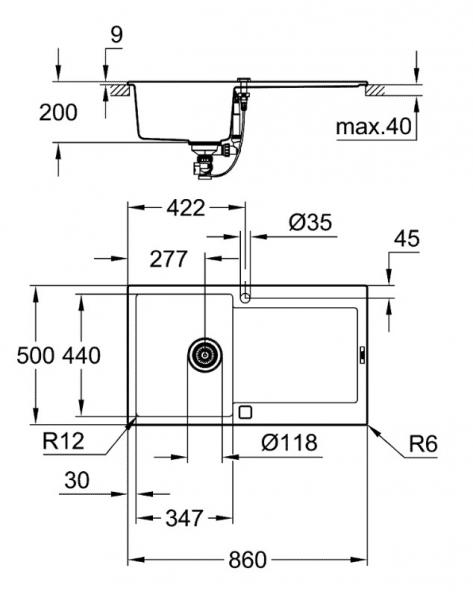 Grohe K500 køkkenvask m/afløbsbakke i komposit - Sort granit Grohe K500 køkkenvask m/afløbsbakke i komposit - Sort granit