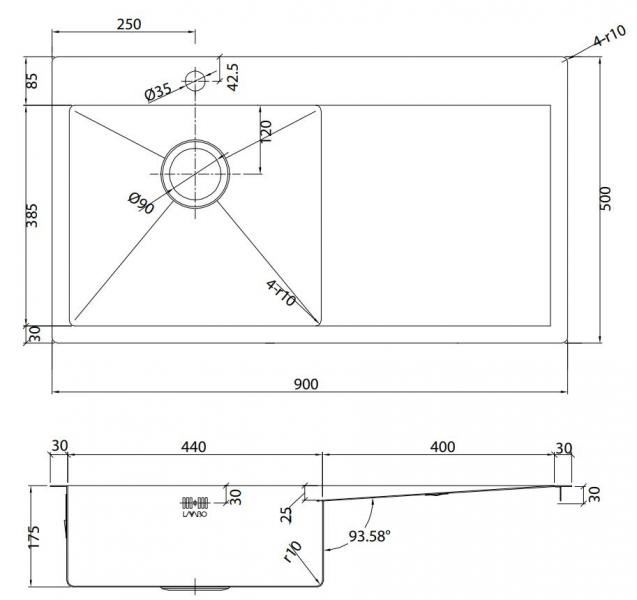 Lavabo Kubus 900 soft k&oslash;kkenvask - Venstre