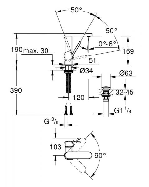 Grohe Plus M h&aring;ndvaskarmatur m/push open bundventil - Krom