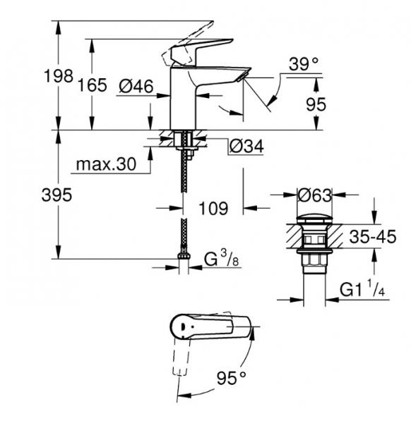 Grohe Start S håndvaskarmatur m/koldstart og push open bundventil - Krom Grohe Start S håndvaskarmatur m/koldstart og push open bundventil - Krom