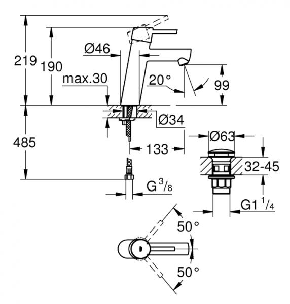 Grohe Concetto M h&aring;ndvaskarmatur m/pop Up bundventil - Krom