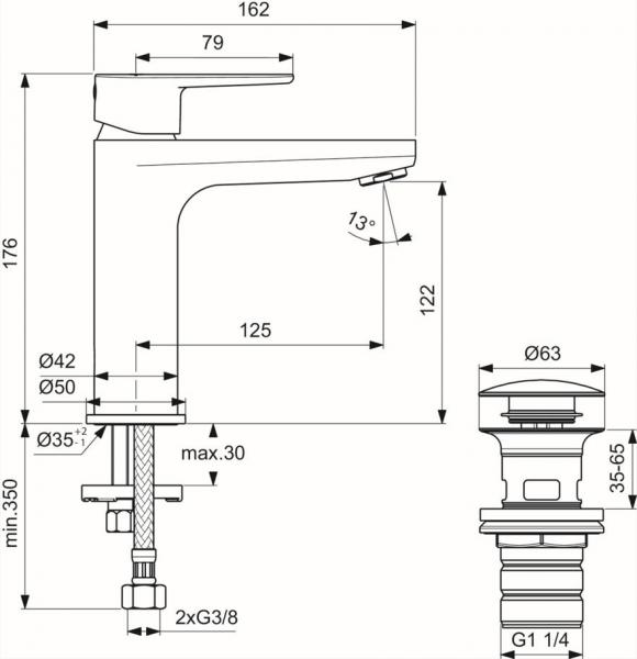 Ideal Standard Cerafine O håndvaskarmatur m/pushopen bundventil - Rosé Ideal Standard Cerafine O håndvaskarmatur m/pushopen bundventil - Rosé