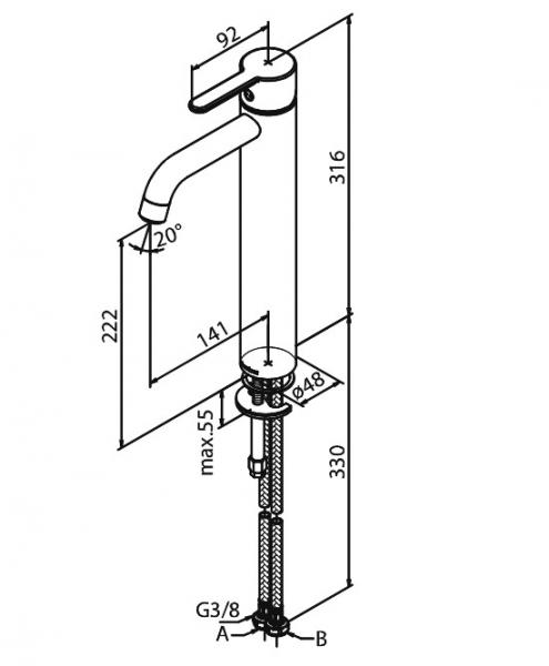 Damixa Silhouet L håndvaskbatteri u/bundventil - Steel Damixa Silhouet L håndvaskbatteri u/bundventil - Steel