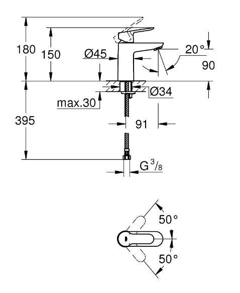 Grohe BauEdge h&aring;ndvaskarmatur U/bundventil