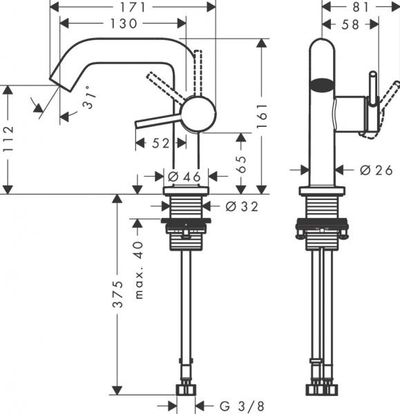 Hansgrohe Tecturis S 110 Fine håndvaskarmatur m/CoolStart - Børstet bronze Hansgrohe Tecturis S 110 Fine håndvaskarmatur m/CoolStart - Børstet bronze