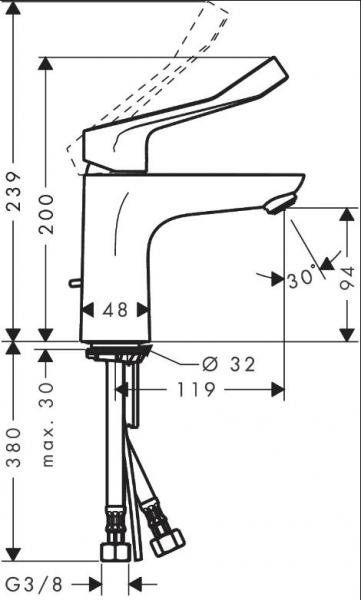 hansgrohe Focus 100 Care h&aring;ndvaskarmatur m/ekstra langt greb og l&oslash;ft-op bundventil