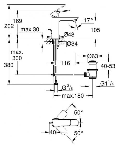 Grohe Cubeo M håndvaskarmatur m/løft-op bundventil - Mat sort Grohe Cubeo M håndvaskarmatur m/løft-op bundventil - Mat sort