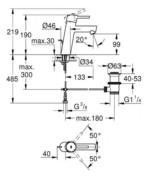 Grohe Concetto M h&aring;ndvaskarmatur m/l&oslash;ft-op bundventil