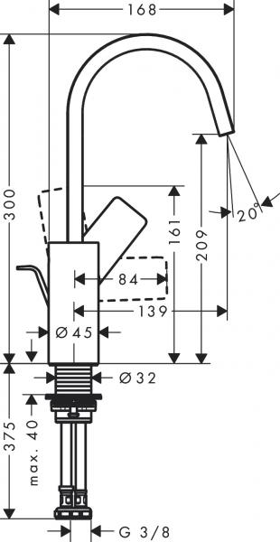 Hansgrohe Vivenis 210 h&aring;ndvaskarmatur m/svingtud og l&oslash;ft-op bundventil - Krom