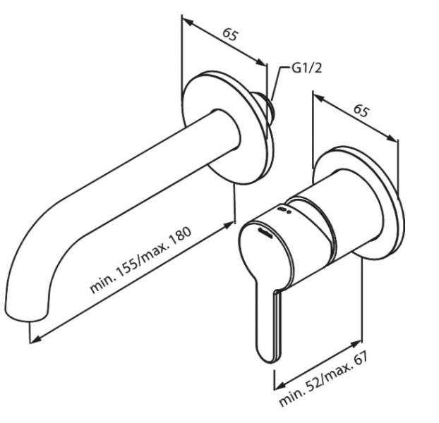 Damixa Silhouet armatur til indbygning i v&aelig;g - B&oslash;rstet kobber