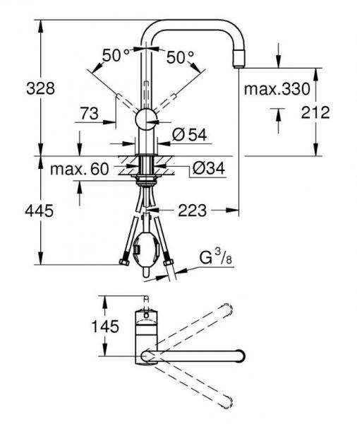 Grohe Minta k&oslash;kkenarmatur m/udtr&aelig;k og U-tud - Krom