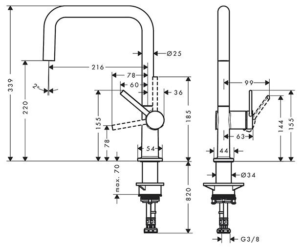 hansgrohe Talis M54 k&oslash;kkenarmatur m/U-tud - Rustfrit st&aring;l