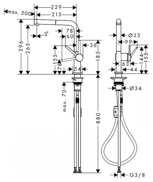 hansgrohe Talis M54 k&oslash;kkenarmatur m/L-tud og udtr&aelig;k - Krom