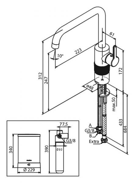 Damixa Silhouet Instant kogende køkkenarmatur - Børstet grafitgrå Damixa Silhouet Instant kogende køkkenarmatur - Børstet grafitgrå
