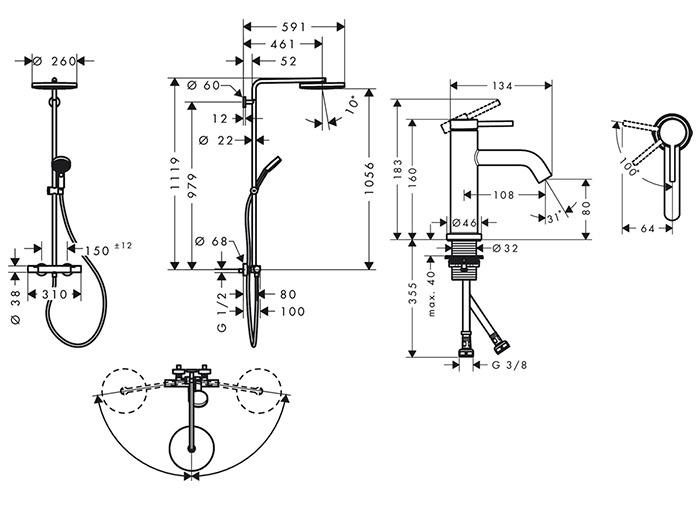 hansgrohe Pulsify S Puro & Tecturis komplet pakke til badev&aelig;relset - B&oslash;rstet bronze