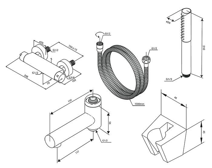 Damixa Iris komplet badekararmatur - B&oslash;rstet messing