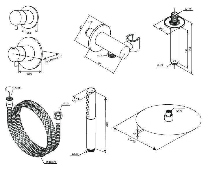 Damixa Iris DS 2 brusesystem til indbygning - Loft - Steel
