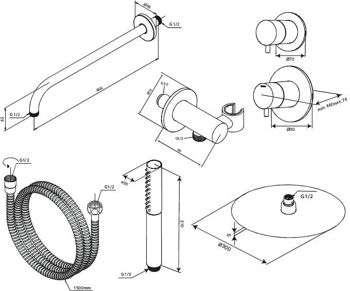 Damixa Iris DS 1 brusesystem til indbygning - Krom Damixa Iris DS 1 brusesystem til indbygning - Krom