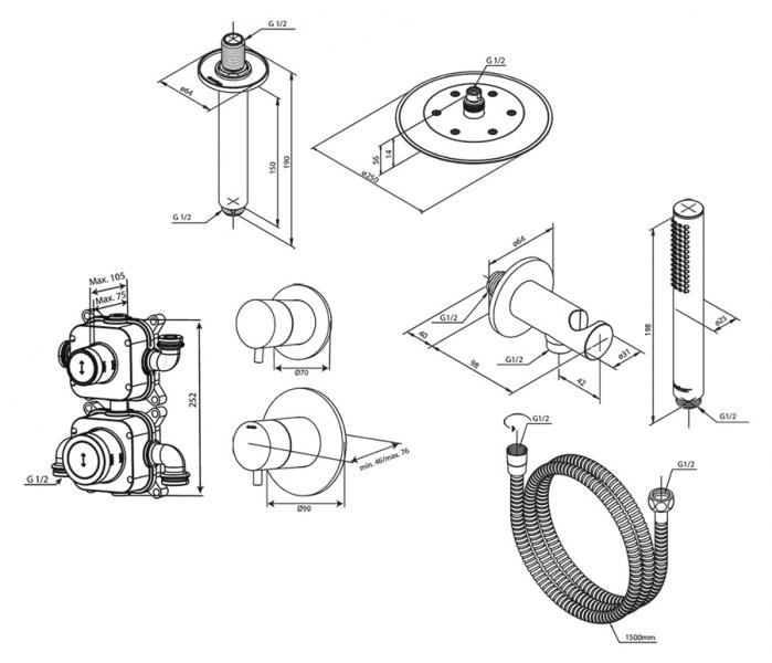 Damixa Silhouet DS 2 komplet brusesystem til indbygning - Mat sort Damixa Silhouet DS 2 komplet brusesystem til indbygning - Mat sort