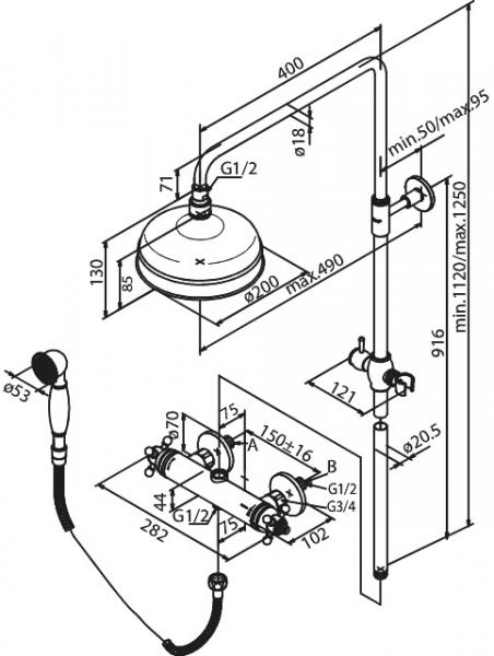 Damixa Tradition komplet brusesystem &Oslash;200