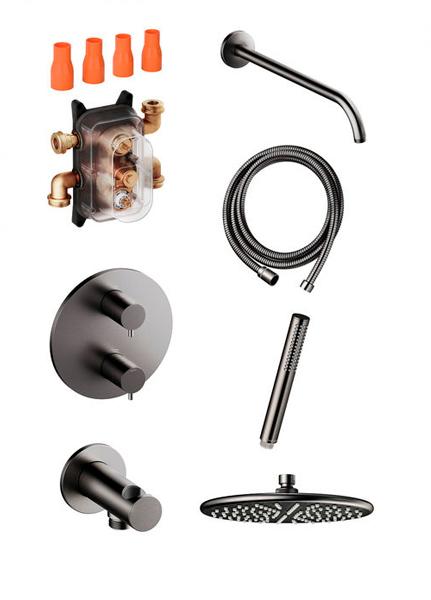 Damixa Silhouet komplet brusesystem til indbygning - B&oslash;rstet grafitgr&aring;