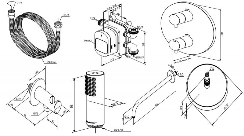 Damixa Silhouet komplet brusesystem til indbygning - Steel Damixa Silhouet komplet brusesystem til indbygning - Steel