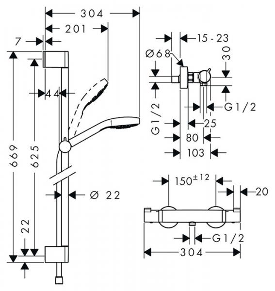 Hansgrohe Croma Select S bruses&aelig;t m/Ecostat Comfort termostat