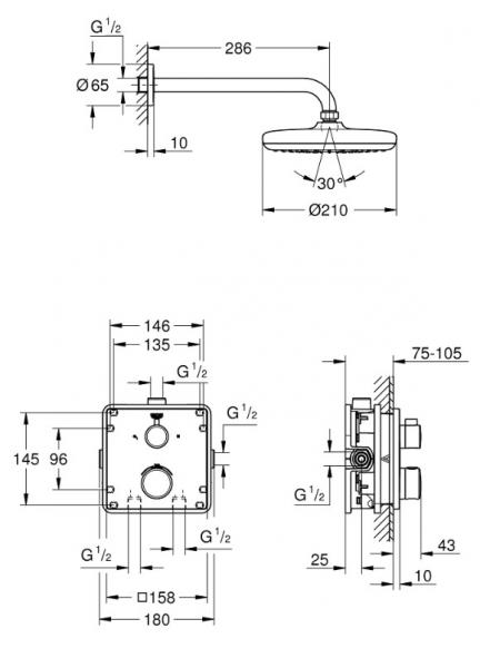 Grohe Tempesta 210 brusesystem til indbygning u/håndbruser - Krom Grohe Tempesta 210 brusesystem til indbygning u/håndbruser - Krom