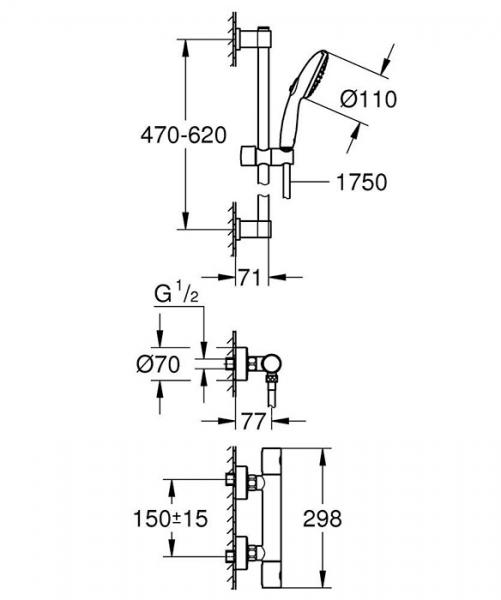 Grohe Precision Get komplet brusesystem m/termostat og håndbruser Grohe Precision Get komplet brusesystem m/termostat og håndbruser