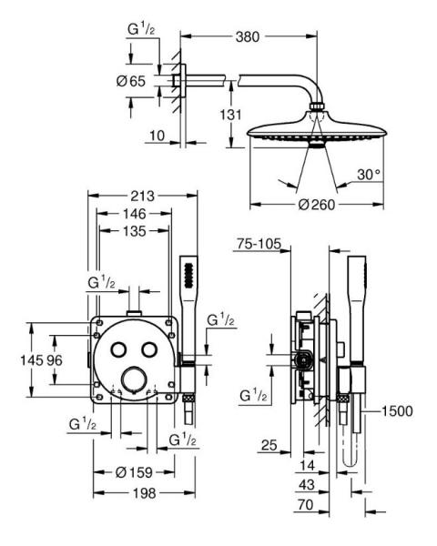 Grohe Precision SmartControl 260 komplet brusesystem til indbygning Grohe Precision SmartControl 260 komplet brusesystem til indbygning