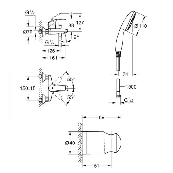 Grohe Eurosmart Vitalio komplet badekararmatur - Krom Grohe Eurosmart Vitalio komplet badekararmatur - Krom