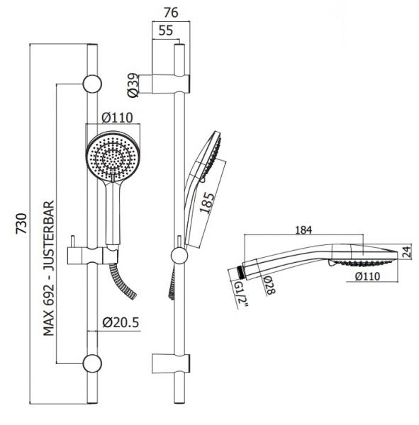 Lavabo Luca bruses&aelig;t m/rund h&aring;ndbruser - Mat sort