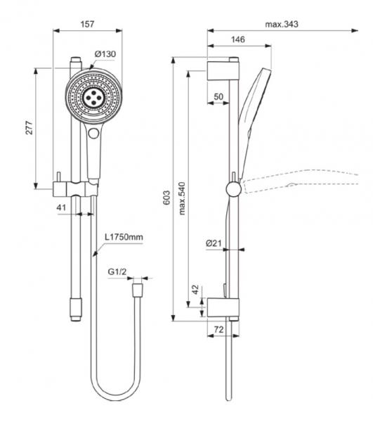 Ideal Standard IdealRain Solos bruses&aelig;t m/3 str&aring;ler - Krom