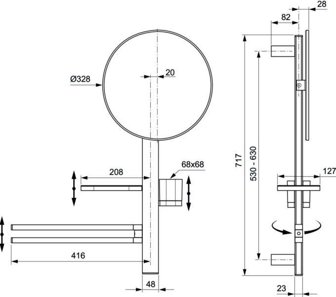 Ideal Standard Alu+ multifunktionelt spejl m/h&aring;ndkl&aelig;deholder - Silver