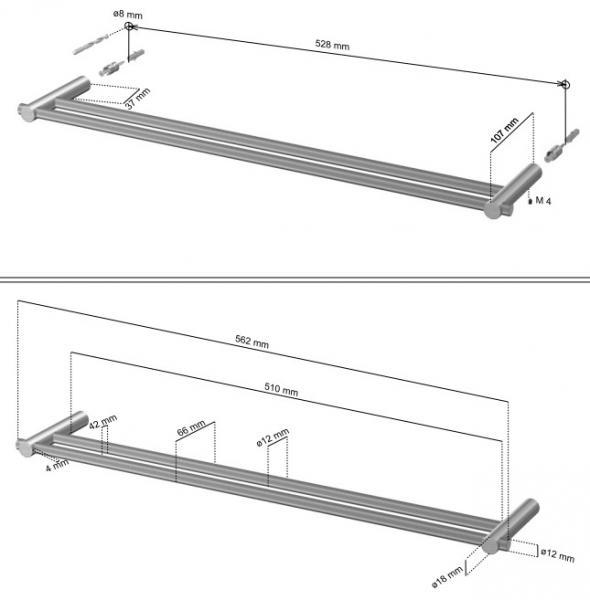 Cool Line dobbelt h&aring;ndkl&aelig;destang - Matb&oslash;rstet st&aring;l