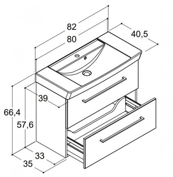 Dansani Mido+ 80 m&oslash;bels&aelig;t m/2 skuffer og Capella vask - Hvid mat