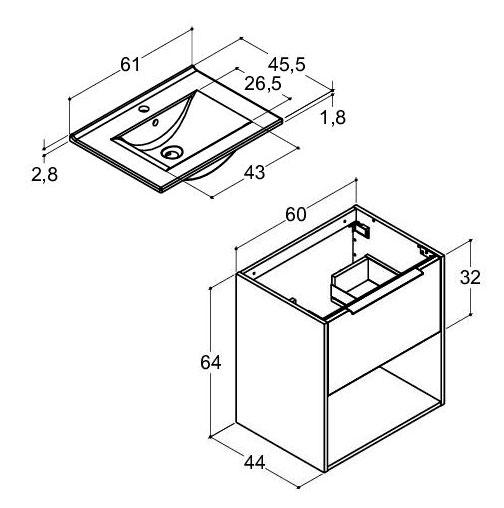 Dansani Mido+ Classic 61 møbelsæt m/Amber vask, 1 skuffe og åbent rum - Striber/mat hvid Dansani Mido+ Classic 61 møbelsæt m/Amber vask, 1 skuffe og åbent rum - Striber/mat hvid