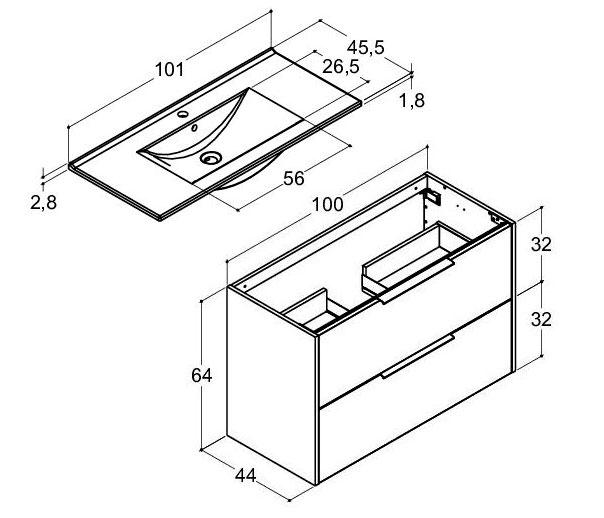 Dansani Mido+ Classic 101 møbelsæt m/Amber vask og 2 skuffer - Mat lyseblå Dansani Mido+ Classic 101 møbelsæt m/Amber vask og 2 skuffer - Mat lyseblå