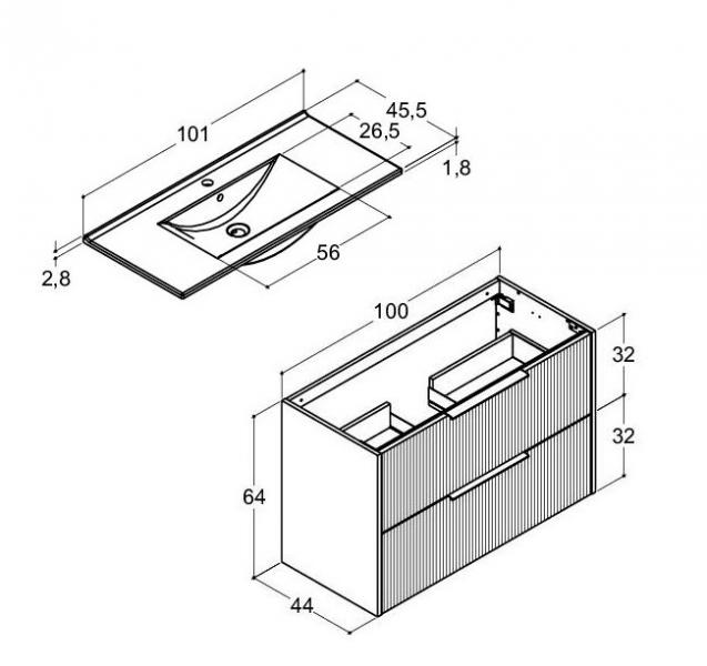 Dansani Mido+ Classic 101 møbelsæt m/Amber vask og 2 skuffer - Striber/mat sand Dansani Mido+ Classic 101 møbelsæt m/Amber vask og 2 skuffer - Striber/mat sand
