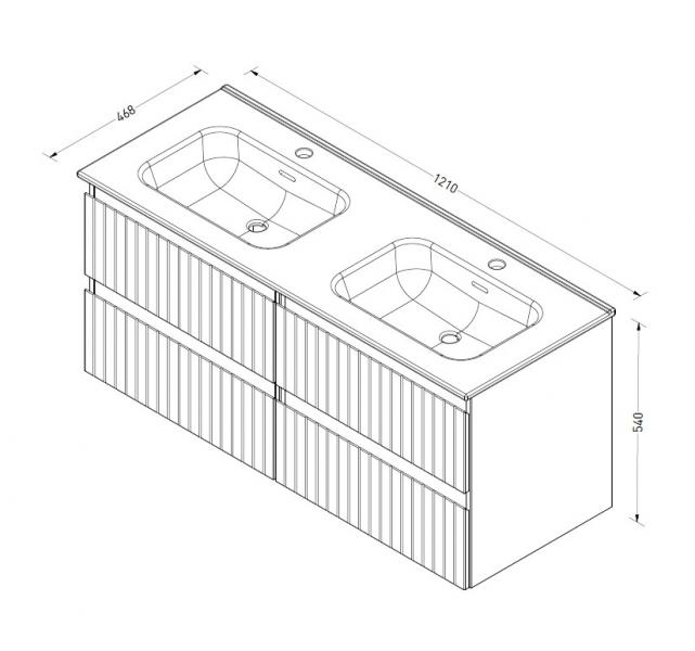 Sanibell Proline 120 møbelsæt m/lameller, 4 skuffer og dobbeltvask - Terra eg Sanibell Proline 120 møbelsæt m/lameller, 4 skuffer og dobbeltvask - Terra eg
