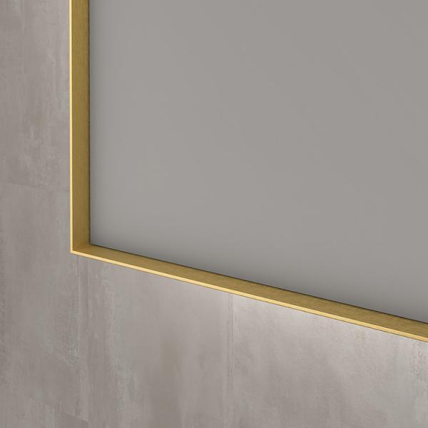 Sanibell Ink SP32 firkantet spejl m/backlight, varme og sensor 70 x 80 cm - B&oslash;rstet mat guld