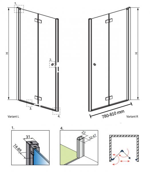 Str&oslash;mberg Noma 180 nichefolded&oslash;r 800mm - H&oslash;jre - B&oslash;rstet gunmetal