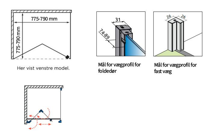 Str&oslash;mberg Noma 195 fastv&aelig;g med folded&oslash;r 800mm - H&oslash;jre - Mat sort