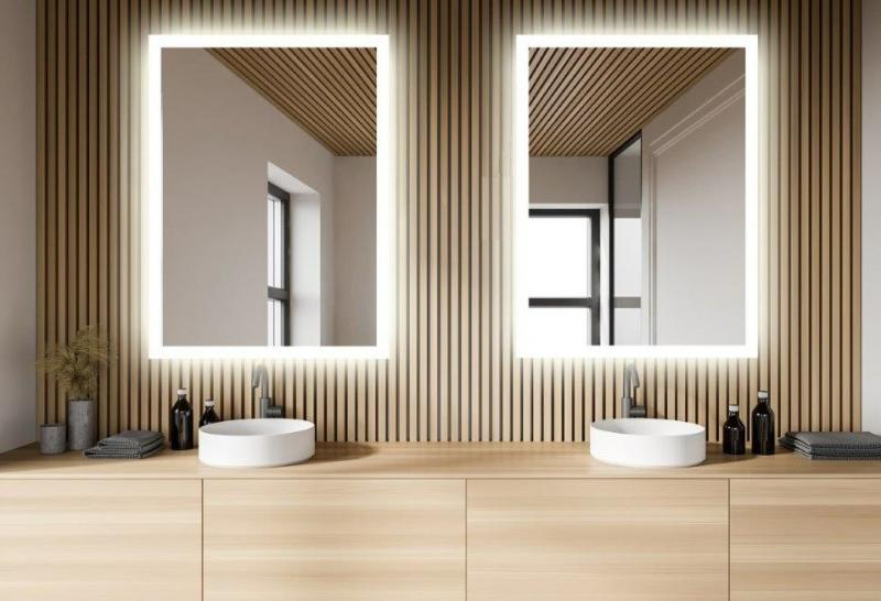 Mie firkantet spejl m/integreret LED lys, backlight og varme - 80 cm Mie firkantet spejl m/integreret LED lys, backlight og varme - 80 cm