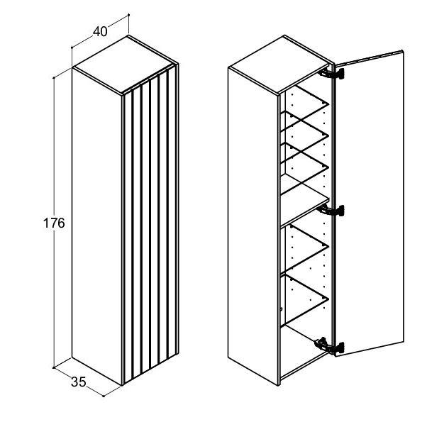 Dansani Luna Vintage 40 højskab A m/låge og riller - Højrehængslet - Valgfri farve Dansani Luna Vintage 40 højskab A m/låge og riller - Højrehængslet - Valgfri farve