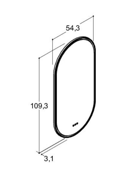Dansani Hoop spejl m/lys og lysstyring 109 x 54 - Sort ramme